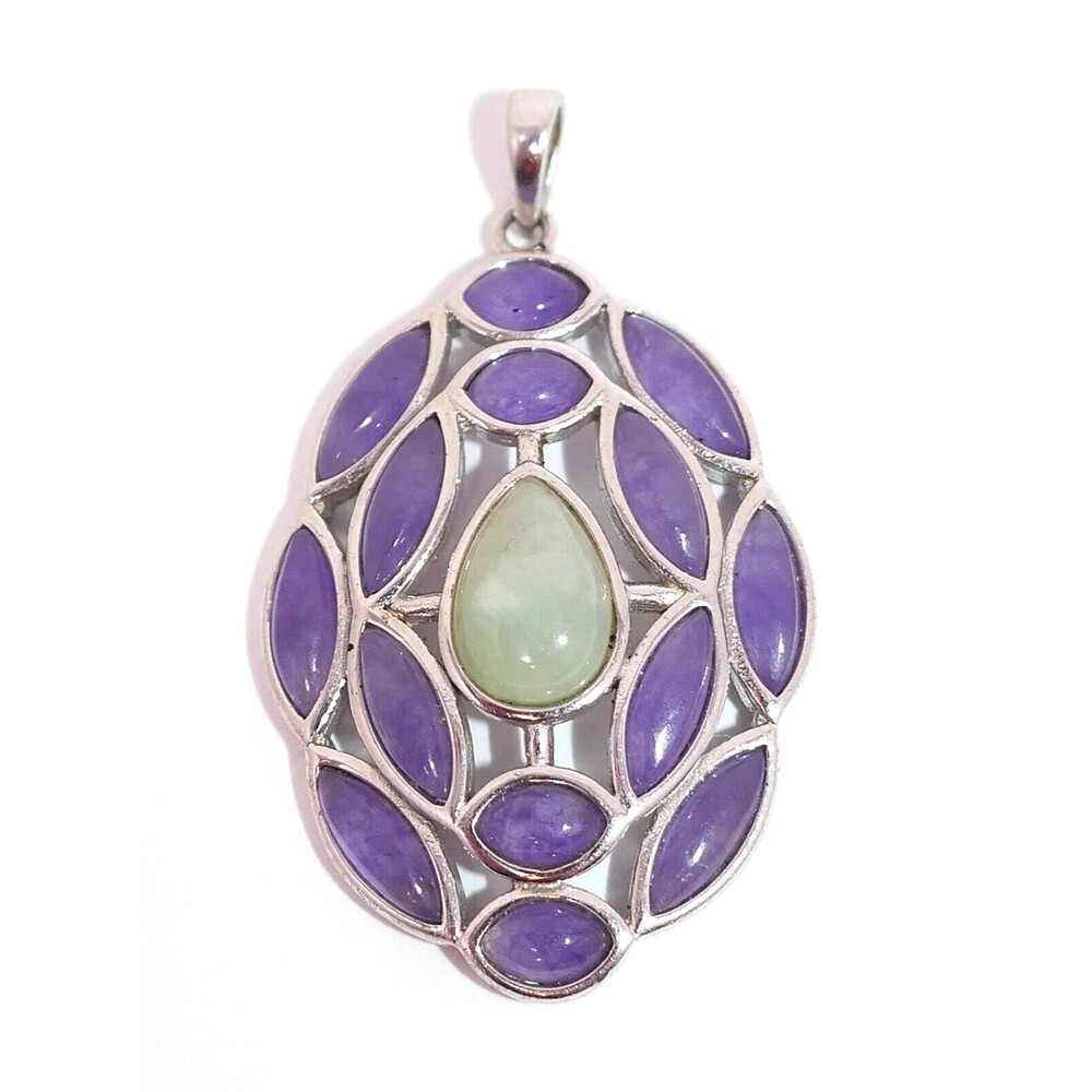 PAJ 925 Sterling Silver Opalized Fluorite & Prehnite Gemstone Pendant